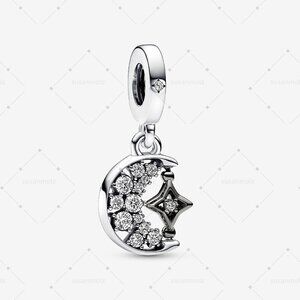 Pandora Sparkling Crescent Moon & Spinnable Star Dangle Charm